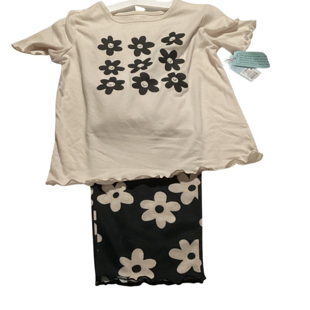 Cat & Jack Cream and Black Floral Tee
